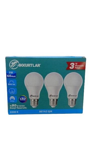 AKKURTLAR 3LÜ 9W LED AMPUL  KL:60